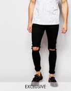 Reclaimed Vintage Super Skinny Jeans With Knee Rips - Black