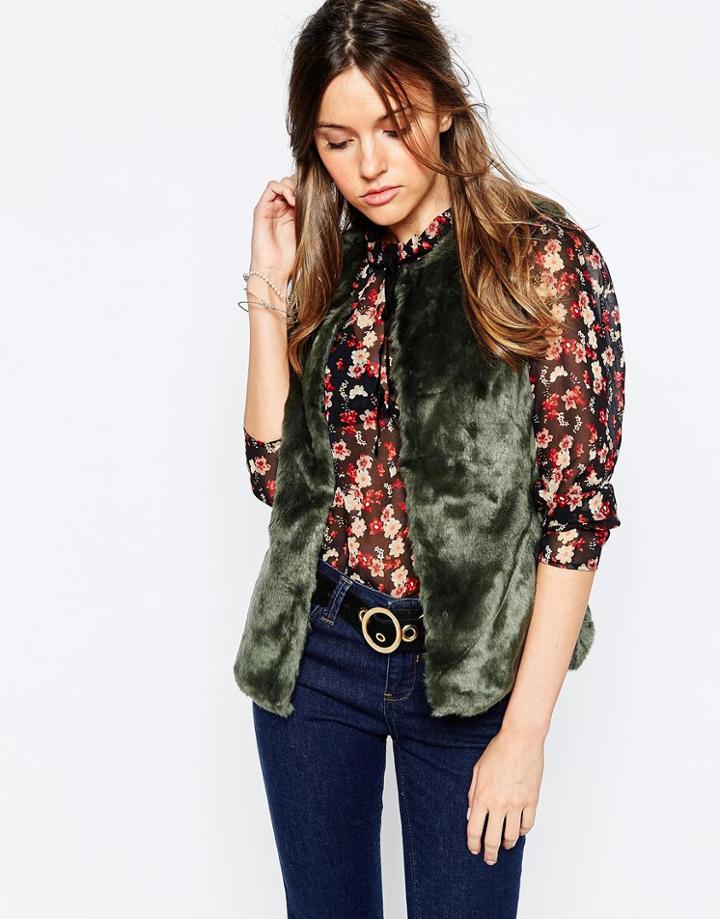 Only Faux Fur Vest - Peat