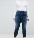 Asos Design Curve Farleigh High Waist Slim Mom Jeans In Turya Aged Blue Wash - Blue