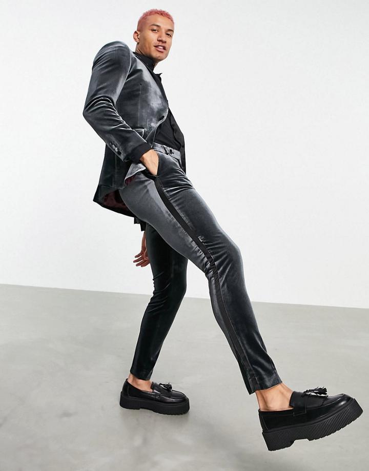 Asos Design Super Skinny Velvet Suit Pants-black