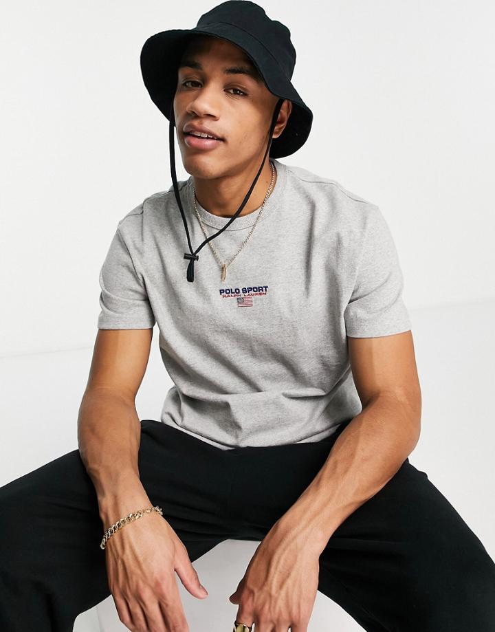 Polo Ralph Lauren Sports Capsule Central Logo T-shirt Classic Fit In Gray Heather