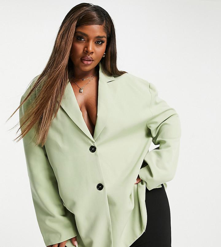 Extro & Vert Plus Super Slouchy Blazer In Leaf Green - Part Of A Set