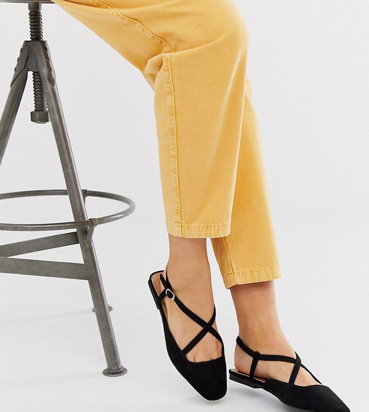 Asos Design Wide Fit Loyal Ballet Flats In Black - Black
