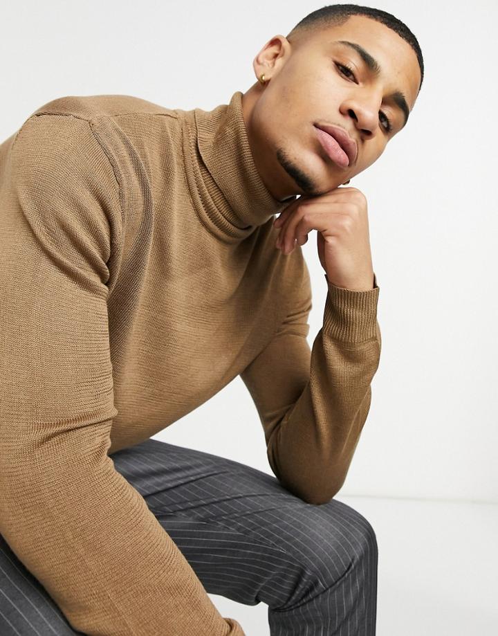 French Connection Formal Knitted Roll Neck Sweater-brown