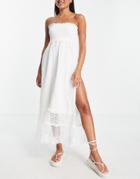 River Island Bandeau Beach Dress In Cream-white