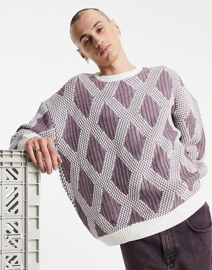 Asos Design Knitted Ladder Argyle Sweater In Lilac-purple
