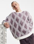 Asos Design Knitted Ladder Argyle Sweater In Lilac-purple