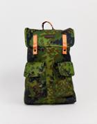 Consigned Double Pocket Backpack With Taping In Camo Orange-green