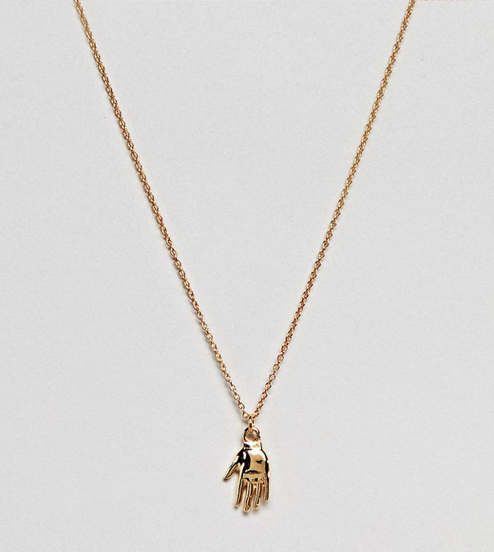 Asos Design Necklace In Gold Plated Sterling Silver With Vintage Style Hand Pendant - Gold