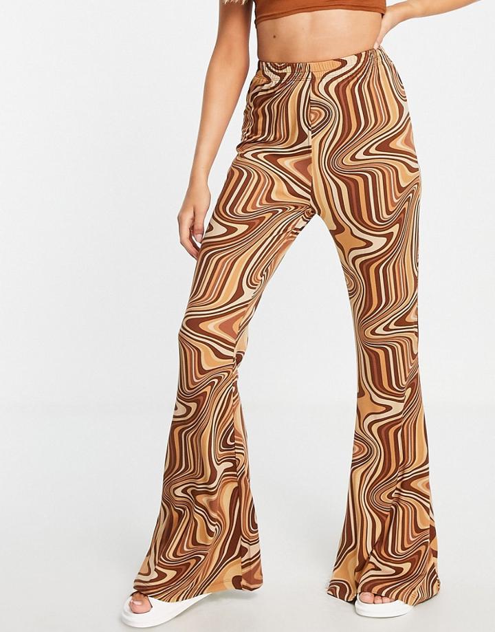Urban Threads Kick Flare Pants In Brown Swirl Print