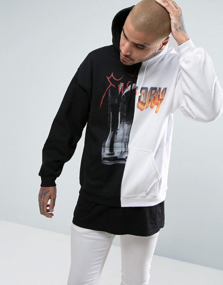 Factory Metal Doom Spliced Oversized Hoodie - Black