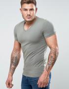 Asos Muscle Fit T-shirt With V Neck - Green