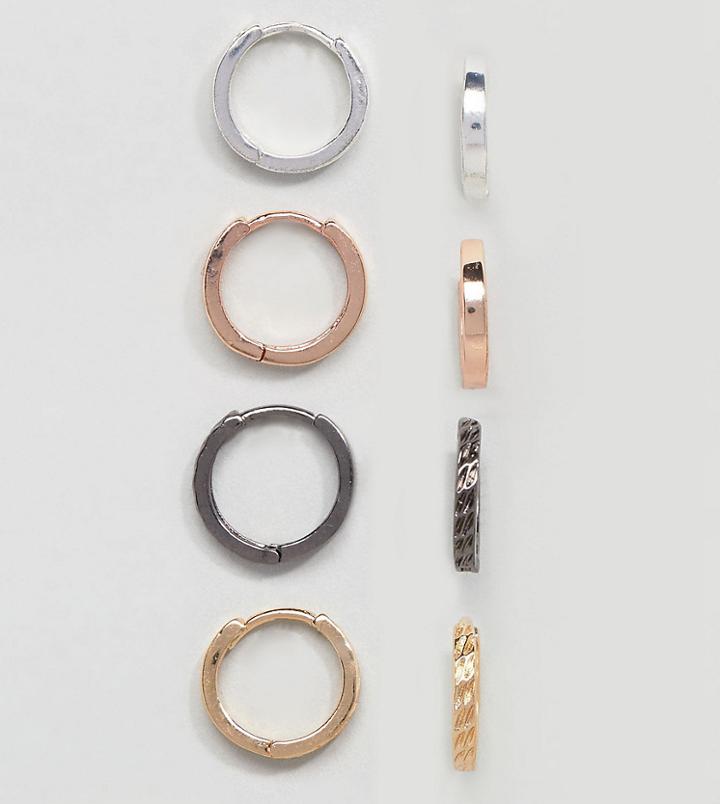 Reclaimed Vintage Inspired Hoop Earrings In 4 Pack Exclusive To Asos - Silver