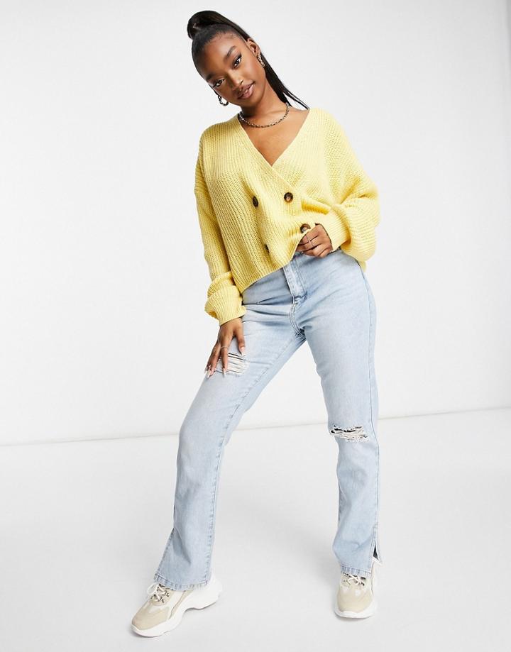 Missguided Double Breasted Cardigan In Yellow