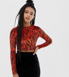 Collusion Tiger Print Long Sleeve Top-red