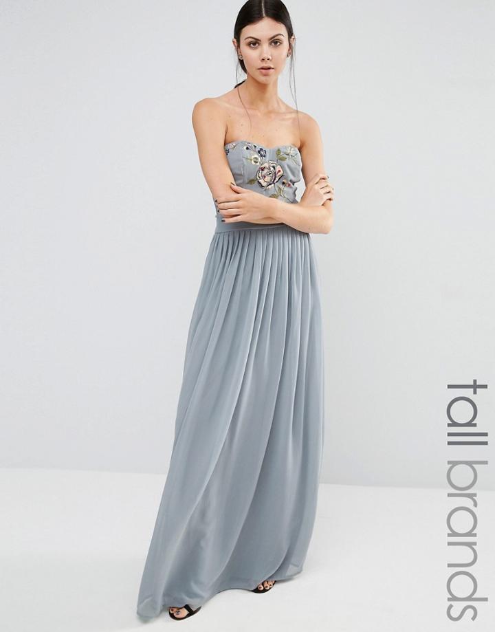 Maya Tall Embroidered Bandeau Maxi Dress - Gray