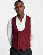 Harry Brown Wedding Skinny Fit Vest In Berry-red