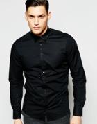 Vito Slim Shirt With Faux Leather Collar - Black