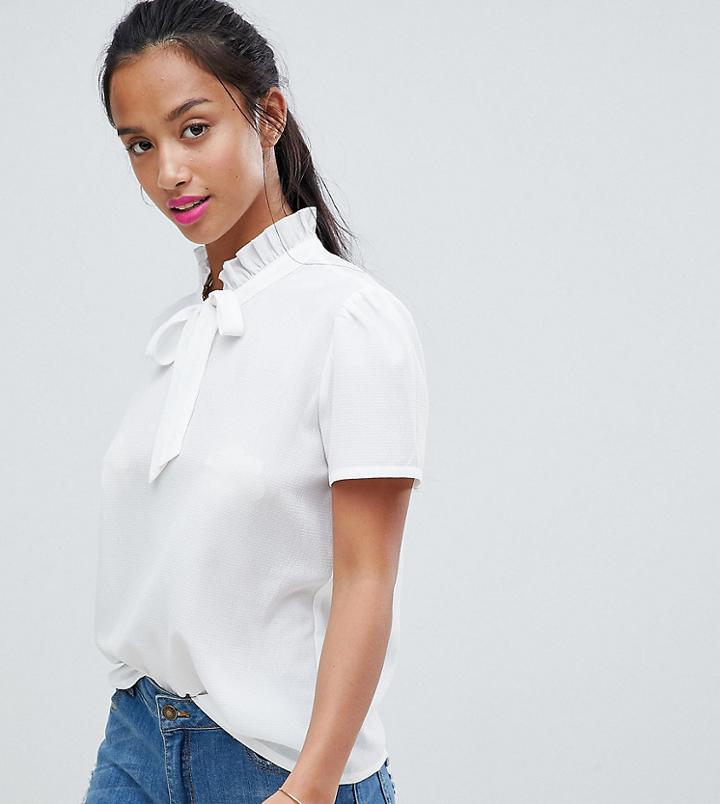 Fashion Union Petite Blouse With Tie Neck - White