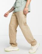 Bershka Carpenter Jeans In Beige-neutral