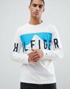 Tommy Hilfiger Mountain Chest And Sleeve Logo Print Long Sleeve Top In White - White