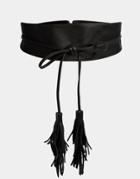 Pieces Leather Tassle Tie Waist Belt. - Black