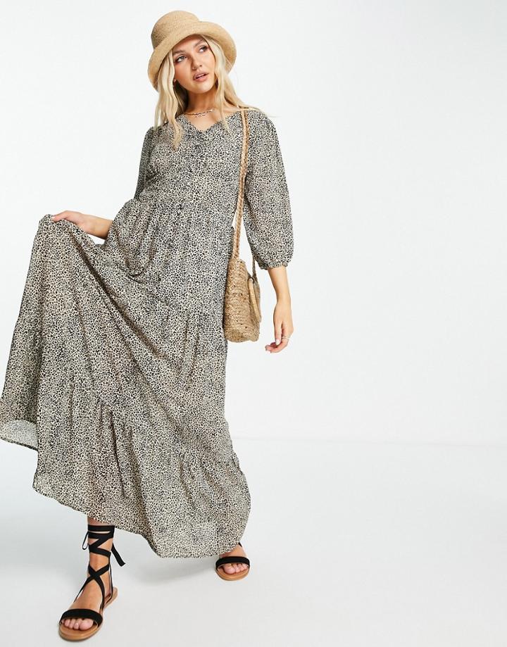 Qed London Button Front Maxi Dress In Leopard Print-brown