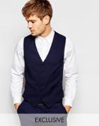 Number Eight Savile Row Exclusive 5 Button Vest In Skinny Fit - Navy