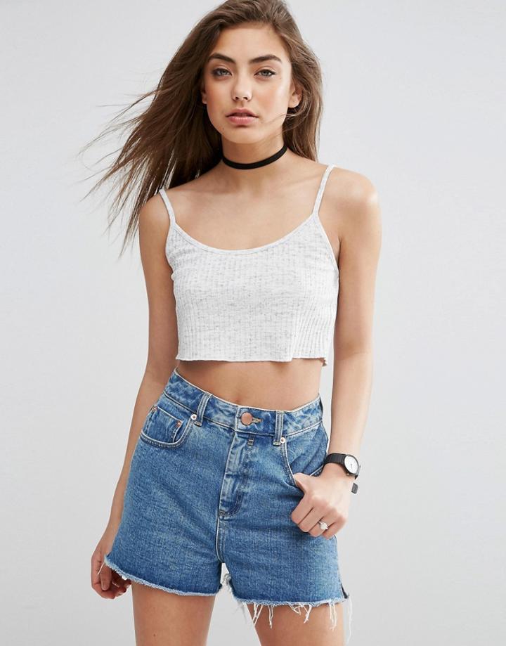 Asos Cami In Rib With Wavy Hem - Gray Marl