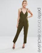 True Decadence Petite Strappy Plunge Front Jumpsuit - Green