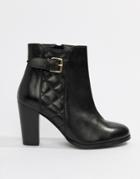 Faith Brooksie Leather Quilted Heeled Ankle Boots In Black - Black