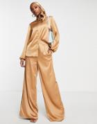 Flounce London Palazzo Pants In Sand Satin-neutral