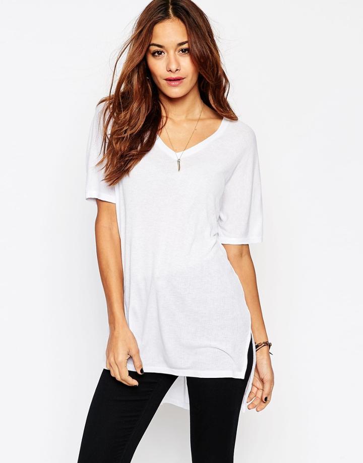 Asos V Neck Oversized Slouchy Rib - White