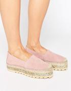 Pieces Lucinda Suede Stacked Espadrilles - Pink
