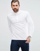 Farah Merriweather Slim Fit Long Sleeve Pique Polo Shirt In White - White