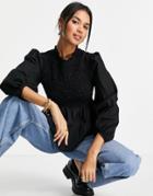 Vero Moda High Neck Shirred Peplum Blouse In Black
