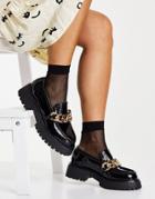 Asos Design Mai Chunky Chain Loafers In Black Patent