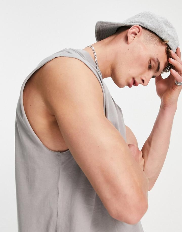 Asos Design Oversized Tank Top In Gray-grey