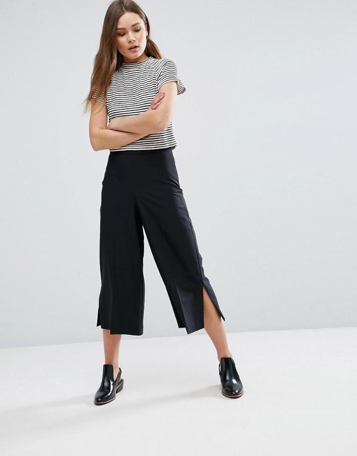 New Look Tailored Side Split Cropped Pants - Black