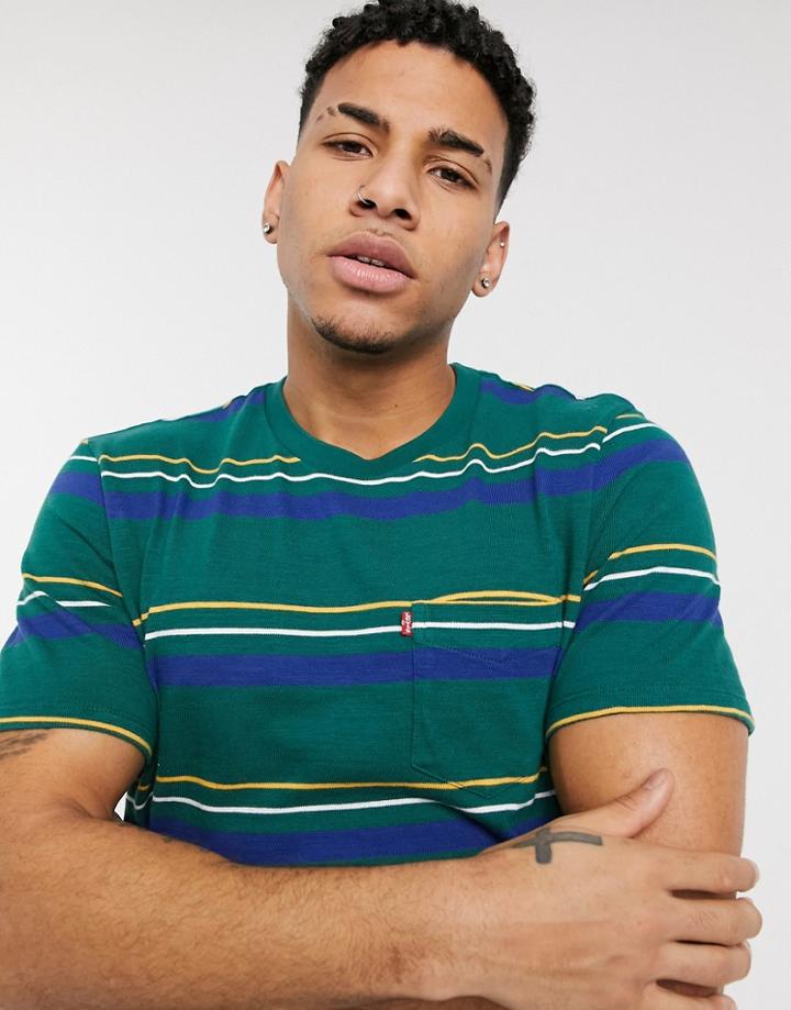Levi's Relaxed Fit Pocket Wide Stripe T-shirt In Hoita Forest Biome Green