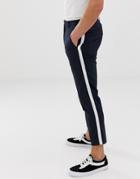 Burton Menswear Tapered Pants With Side Stripe In Navy