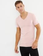 Asos Design Muscle Fit V Neck T-shirt With Stretch In Pink - Pink