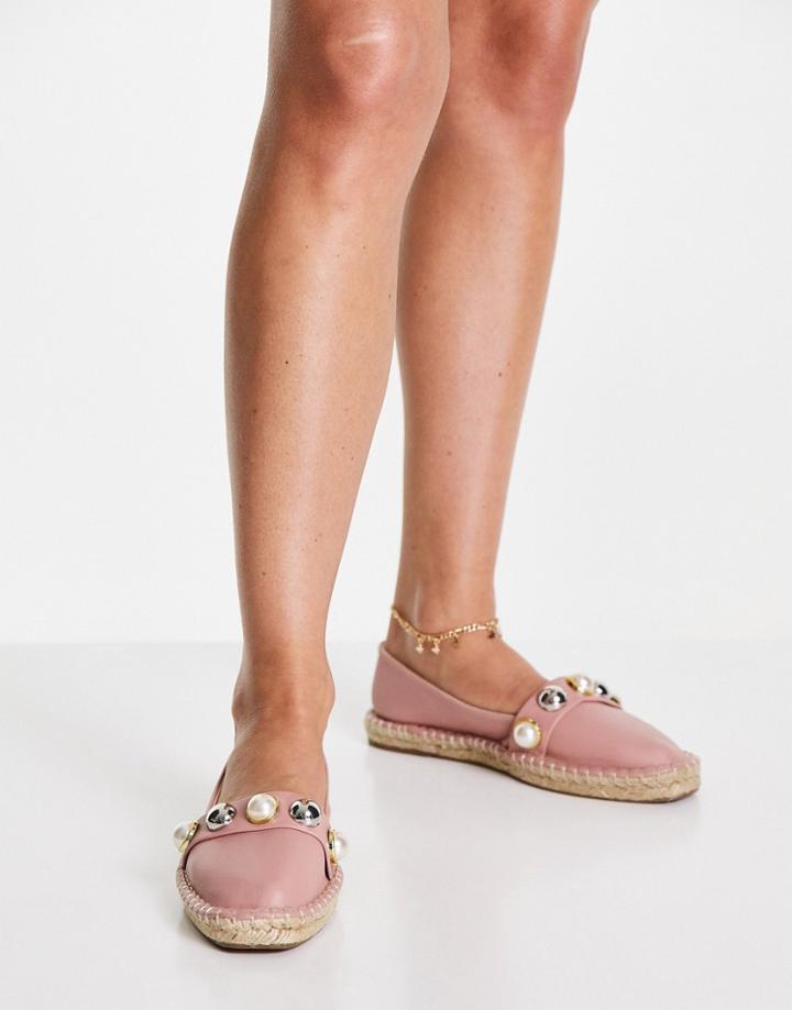 Asos Design Jenna Faux Pearl Espadrilles In Dusty Pink