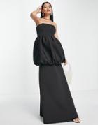 Asos Design Bardot Bubble Maxi Dress In Black