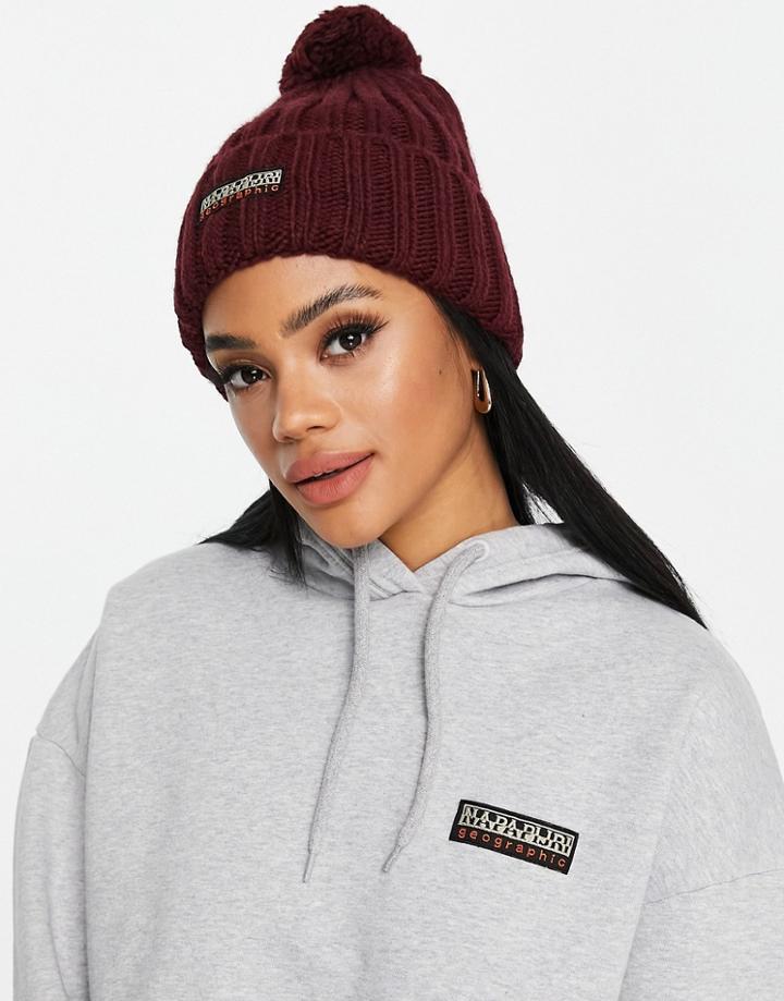 Napapijri Fea Pom Beanie In Burgundy-red