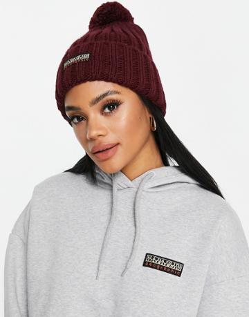 Napapijri Fea Pom Beanie In Burgundy-red