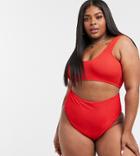 Asos Design Curve Crinkle High Waist Bikini Bottom In Red