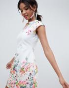 Asos Design Placement Floral Shift Mini Dress-multi