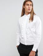 Asos Regular Fit Shirt With Ruffle Front In White - White