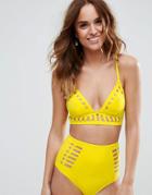 Asos Neoprene Laser Cut Out Crop Triangle Bikini Top - Yellow